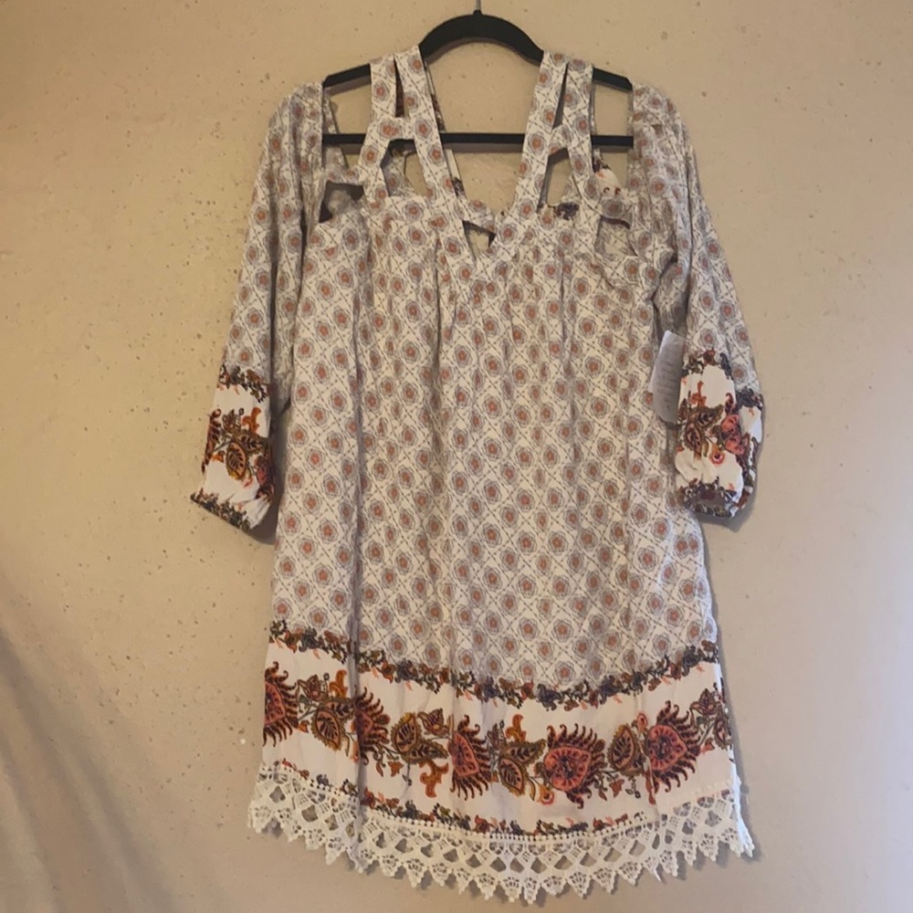 Altar'd State Boho Floral Dress - Cream and Red